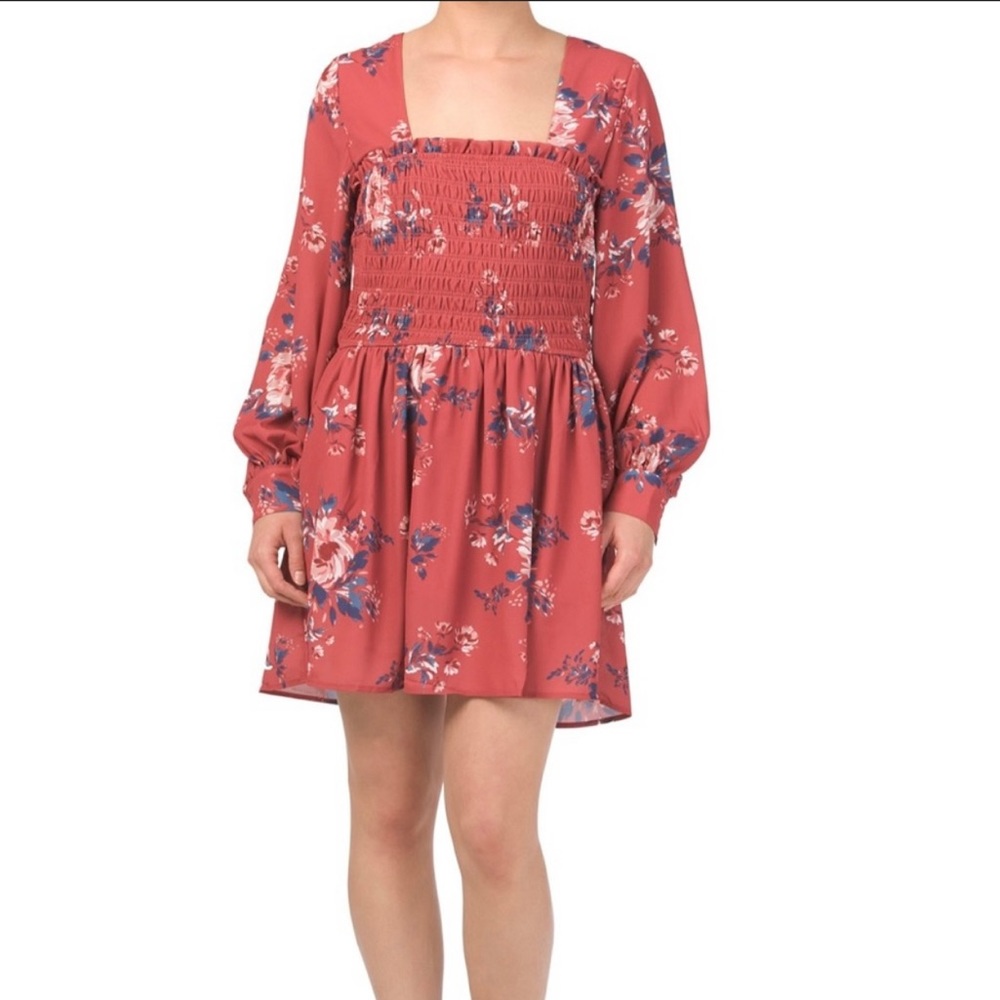 NWT BOHO BABYDOLL RUST FLORAL SWING MINI DRESS